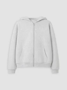 LC Waikiki Gray LCW KidsHooded Girls' Zippered Sweatshirt - Image 3