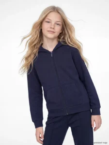 LC Waikiki Navy Blue LCW KidsHooded Girls' Zippered Sweatshirt - Image 2