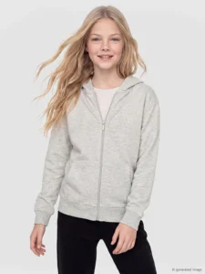 LC Waikiki Gray LCW KidsHooded Girls' Zippered Sweatshirt - Image 2