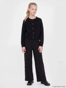 LC Waikiki Black LCW KidsStar Detailed Wide Leg Girls' Sweatpants - Image 2