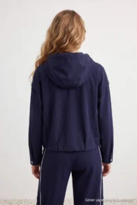 TRENDYOLMİLLA NAVY BLUE Oversized Hooded Summer Jacket Coat - Image 3