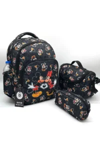 Bevitton First School Bag Set of 3 Girls Primary School Bag Black Character Pattern