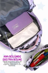 Bevitton First School Bag Set of 3 Girls Primary School Bag Character Patterned Lilac - Image 3