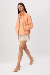 TRENDYOLMİLLA Orange Oversized Stand Collar linen look Bomber Jacket Coat - Image 4