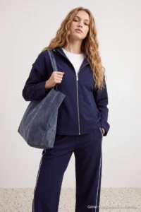 TRENDYOLMİLLA NAVY BLUE Oversized Hooded Summer Jacket Coat - Image 2