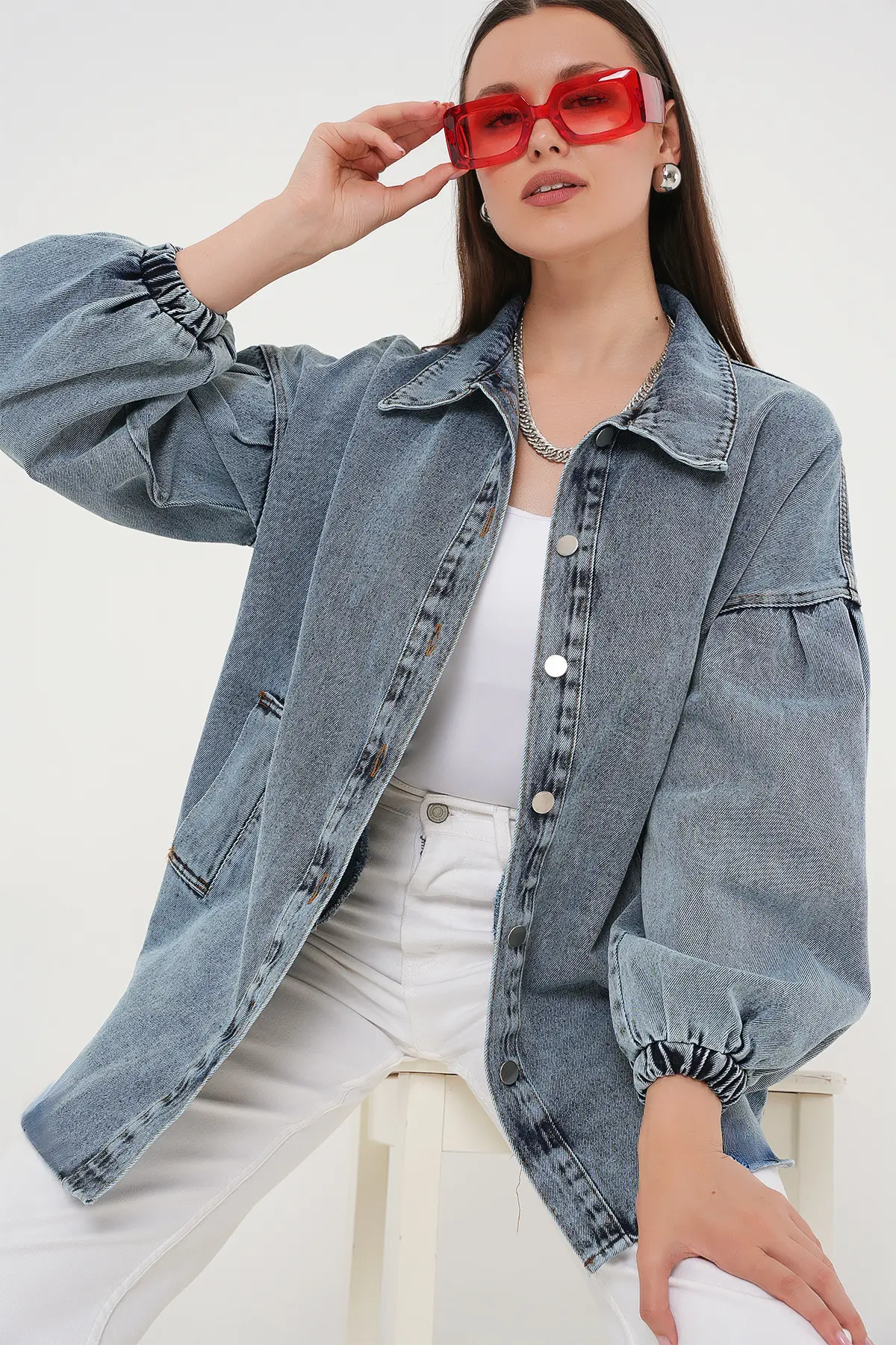 Bigdart 0662 DENIM Balloon Kollu jeans Jacket - Blue