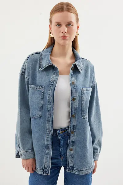 Bigdart 0694 double pocket Oversized DENIM Jacket - Ice Blue