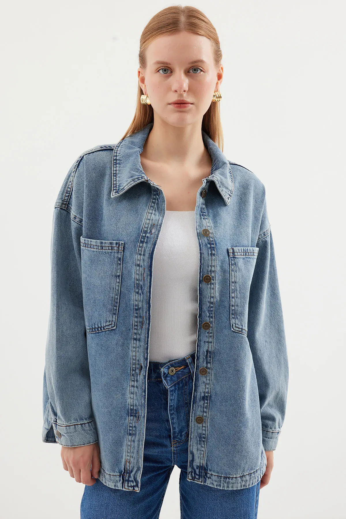 Bigdart 0694 double pocket Oversized DENIM Jacket - Ice Blue