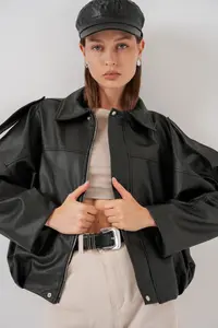 Bigdart Women Oversized Leather Jacket 1055 - Black - Image 3