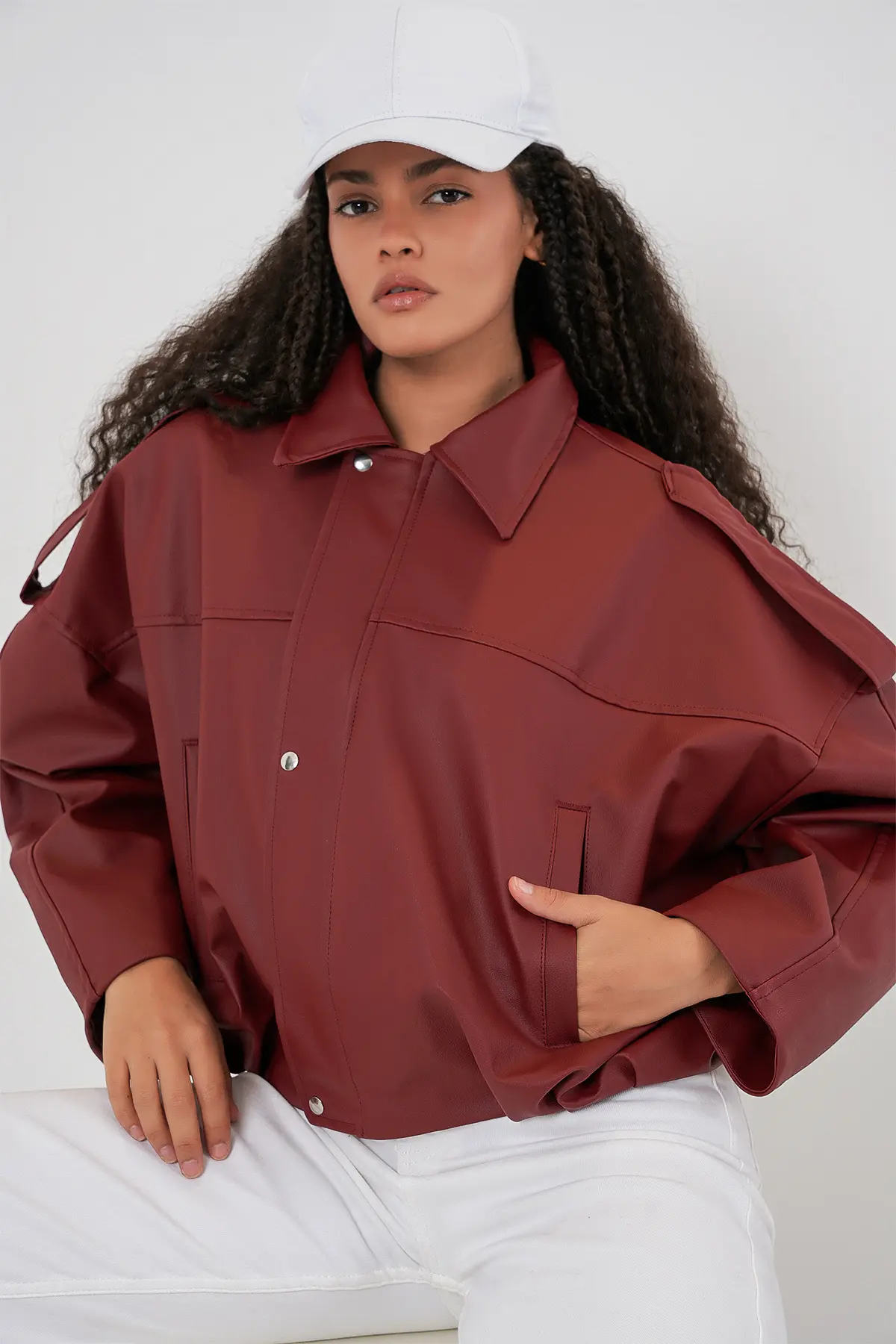 Bigdart Women Oversized Leather Jacket 1055 - Brick Red