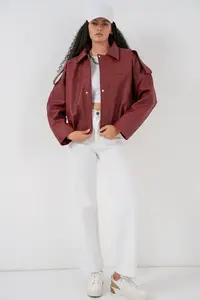 Bigdart Women Oversized Leather Jacket 1055 - Brick Red - Image 2