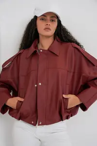 Bigdart Women Oversized Leather Jacket 1055 - Brick Red - Image 3