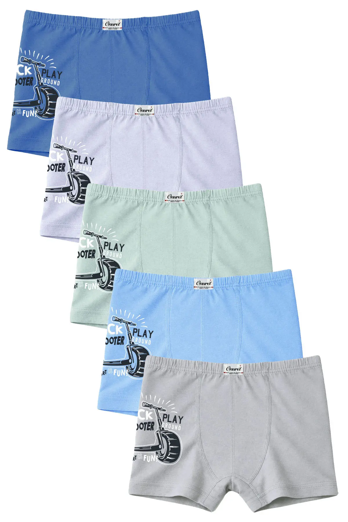 Onurel Boy's Pack of 5 Mixed Color Scooter Printed Lycra Boxers