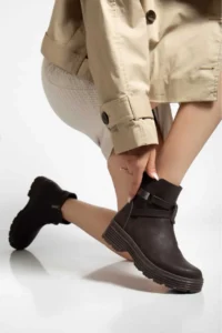 Sena Still Women's Brown Buckle Thick Sole Zipper Chelsea Daily Boots - Image 2