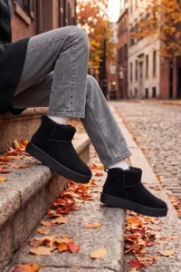 Fulla Moda Short Suede Boots with FURRY Thick Sole Inside