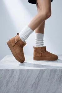 Fulla Moda Short Suede Boots with FURRY Thick Sole Inside