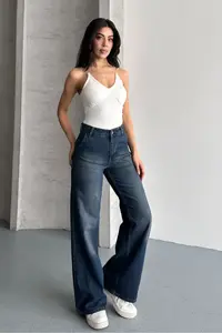 macharel jeans Women High Waist Jeans Yan Pocket Jeans Palazzo Pants Pants - Image 2