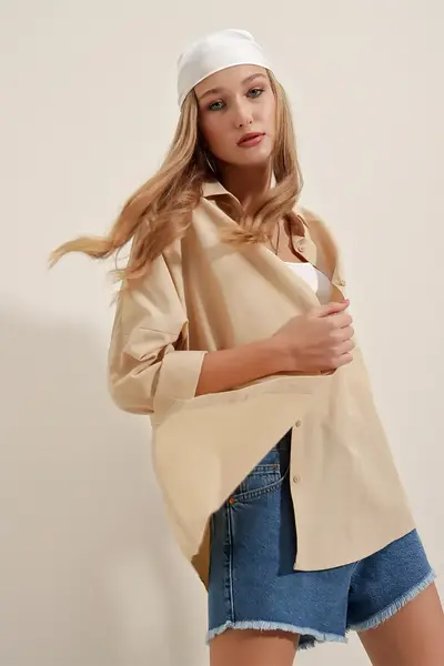 Bigdart 3900 Oversized LONG Basic Shirt - Beige