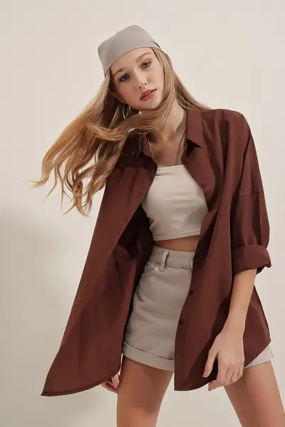 Bigdart 3900 Oversized LONG Basic Shirt - Brown