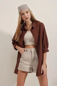 Bigdart 3900 Oversized LONG Basic Shirt - Brown - Image 3