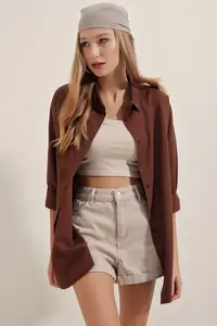 Bigdart 3900 Oversized LONG Basic Shirt - Brown - Image 7