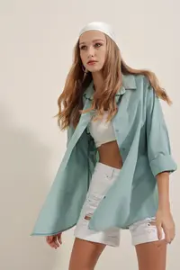 Bigdart 3900 Oversized LONG Basic Shirt - Water Green - Image 3