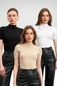 Bipantolon Women 3 Sets Paket Black WHITE Cream Short Sleeve Blouse