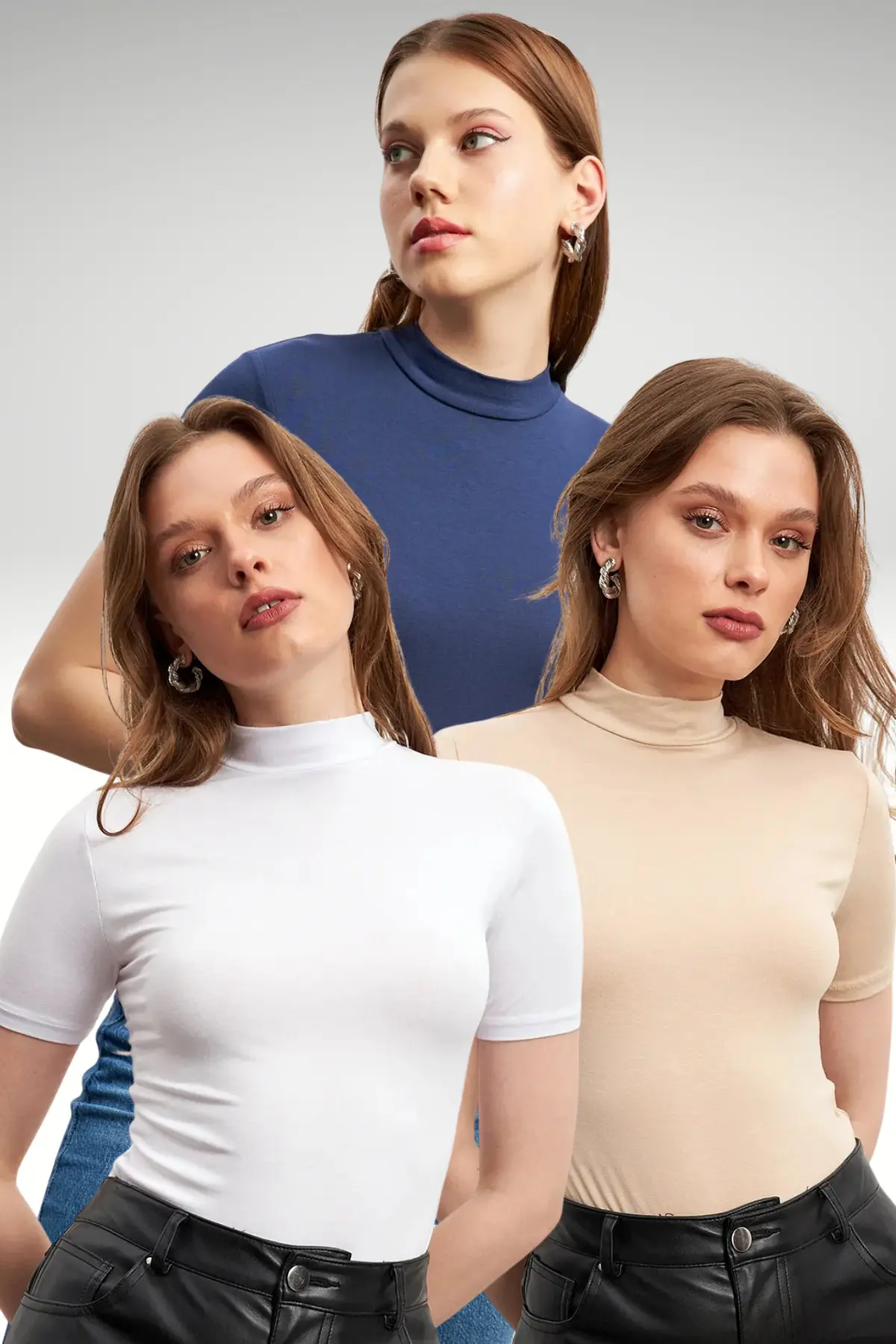 Bipantolon Women 3 Sets Paket WHITE Cream NAVY BLUE Short Sleeve Blouse