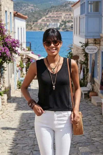 Lela Thick Sleeveless V-neck Blouse Blouse