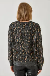 Bianco Lucci Women's Anthracite Crew Neck Patterned Knitwear Sweater 241191 - Image 3