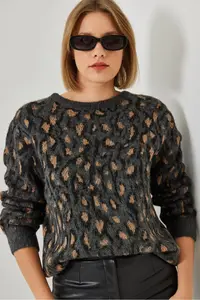 Bianco Lucci Women's Anthracite Crew Neck Patterned Knitwear Sweater 241191 - Image 5