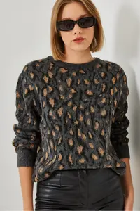 Bianco Lucci Women's Anthracite Crew Neck Patterned Knitwear Sweater 241191 - Image 6