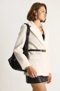 Bianco Lucci Women's Pocket Detailed Lined Belted Plush Textured Blazer Jacket 2761 - Image 3