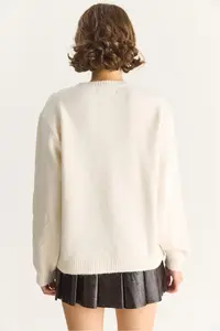 Bianco Lucci Women's Cream Soft Textured Flower Pattern Embroidered Knitwear Sweater 251085 - Image 7