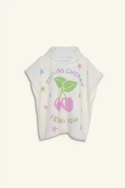 DeFacto  Beige Printed Cotton Beige Poncho Towel Girl Child
