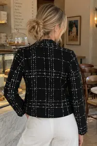 armonika Women's Black Double Breasted Collar Tweed Crop Jacket - Image 2