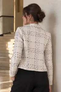 armonika Women's White Double Breasted Collar Tweed Crop Jacket - Image 2