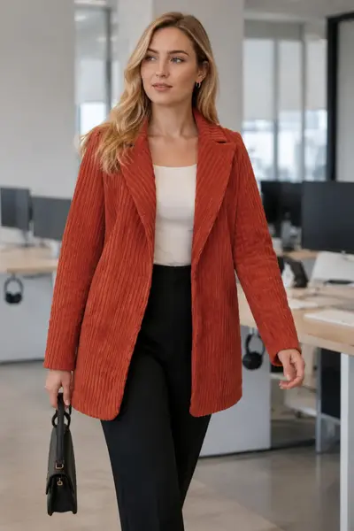 armonika Women's Dark Tile Single Button Velvet Jacket