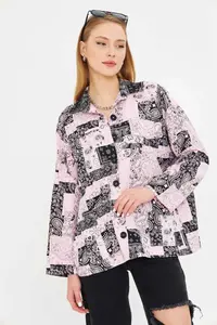 armonika Women's Pink Patterned Pocket Detailed Shirt Jacket - Image 4