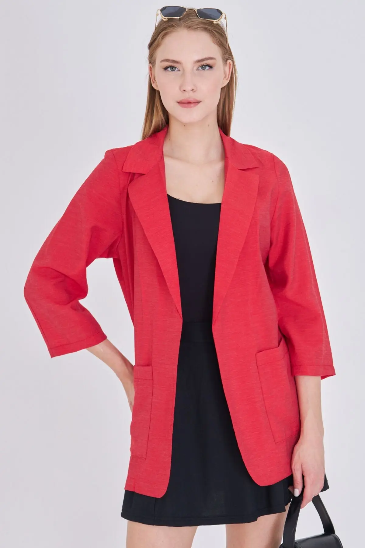 armonika Women Red with pocket Oversized Jacket
