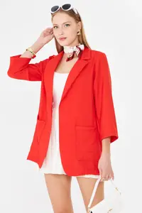 armonika Women Red with pocket Oversized Jacket - Image 2