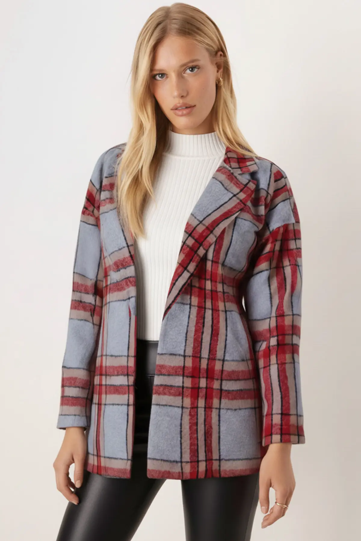armonika Women's Gray Melange Men's Collar Side Slits Oversize Jacket