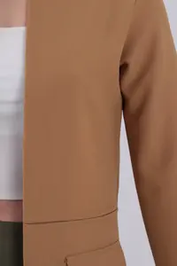 armonika Women's Light Brown Long Jacket with Stitched Waist - Image 3