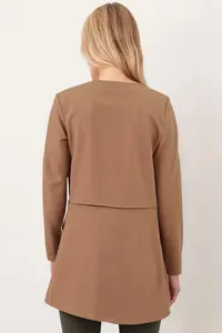 armonika Women's Light Brown Long Jacket with Stitched Waist - Image 4