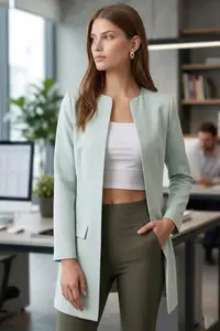 armonika Women MINT Beli stitched LONG Jacket - Image 2