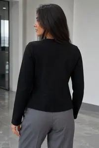 armonika Women's Black Asymmetrical Button-Up Fitted Jacket - Image 2