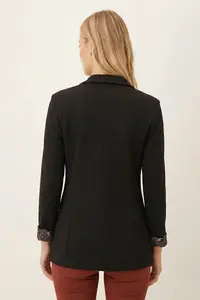 armonika Women's Black Shawl Collar Sleeves Garnished Single Button Jacket - Image 4