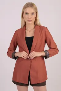 armonika Women's Tile Sleeve Leopard Patterned Single Button Jacket - Image 2