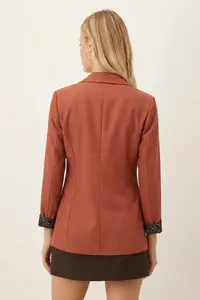 armonika Women's Tile Sleeve Leopard Patterned Single Button Jacket - Image 3