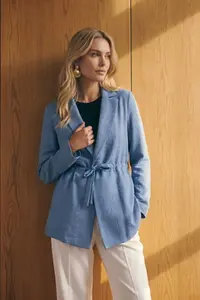 armonika Women's Blue Drawstring Waist Oversize Jacket